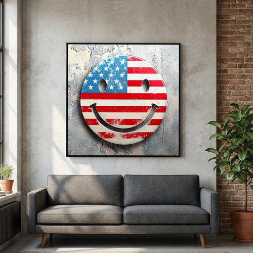 American Flag Smiley Face Canvas