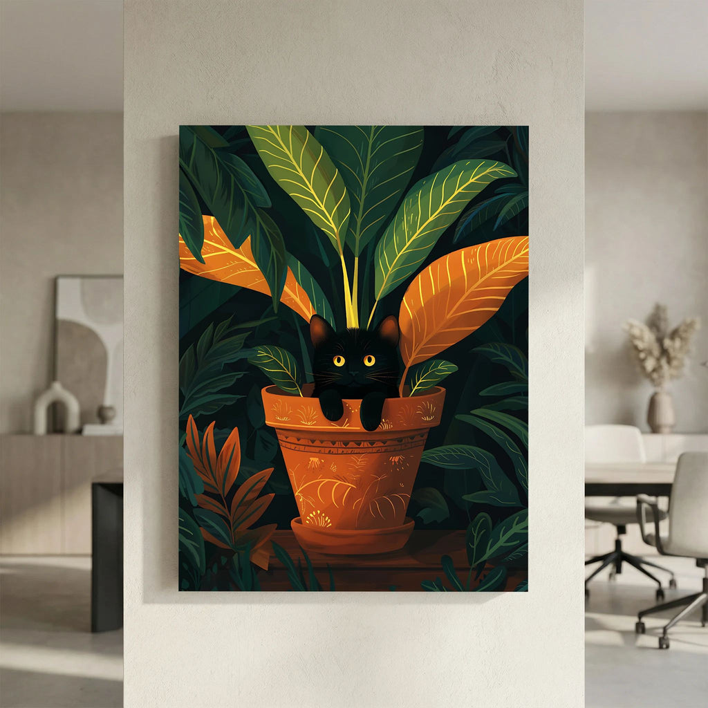 Black Cat in a plant Pot 2 Canvas