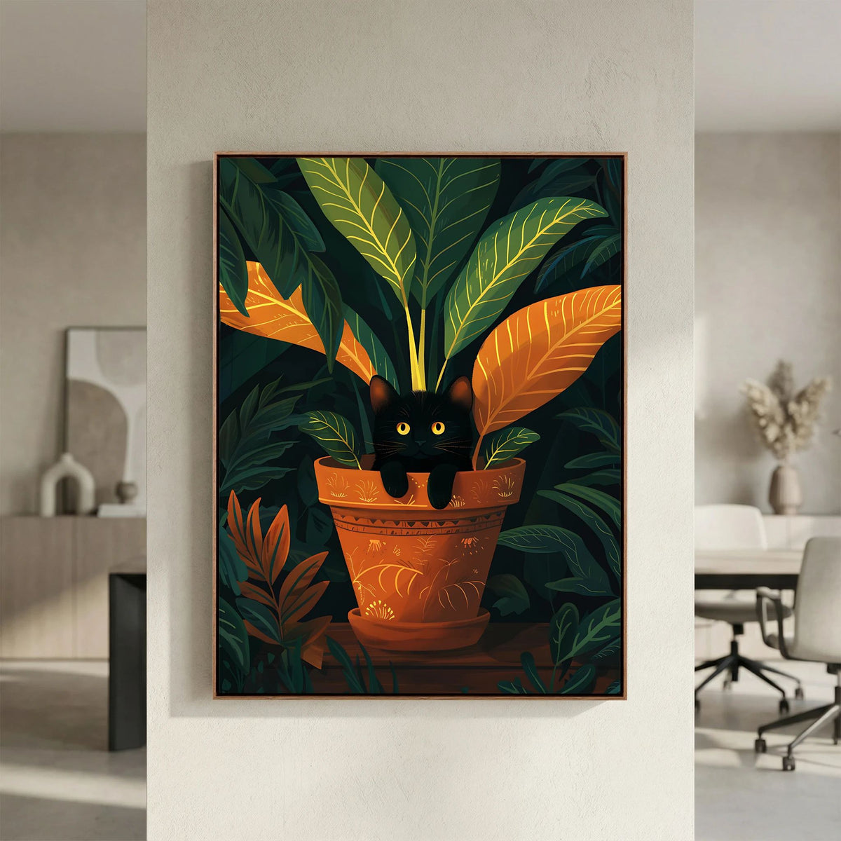 Black Cat in a plant Pot 2 Canvas