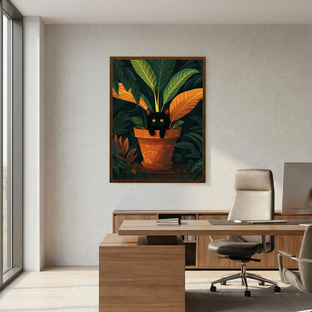 Black Cat in a Plant Pot 2 Print