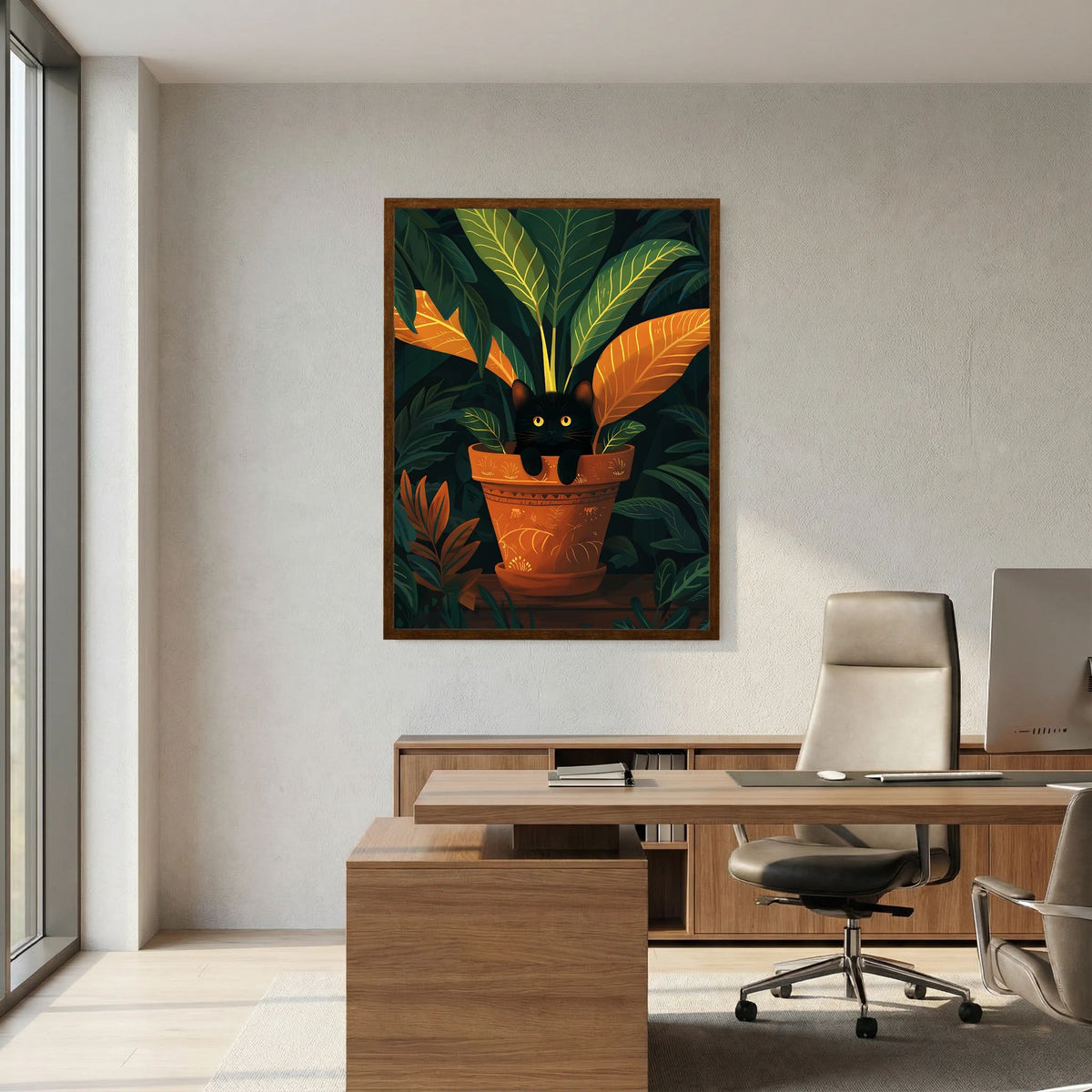 Black Cat in a Plant Pot 2 Print