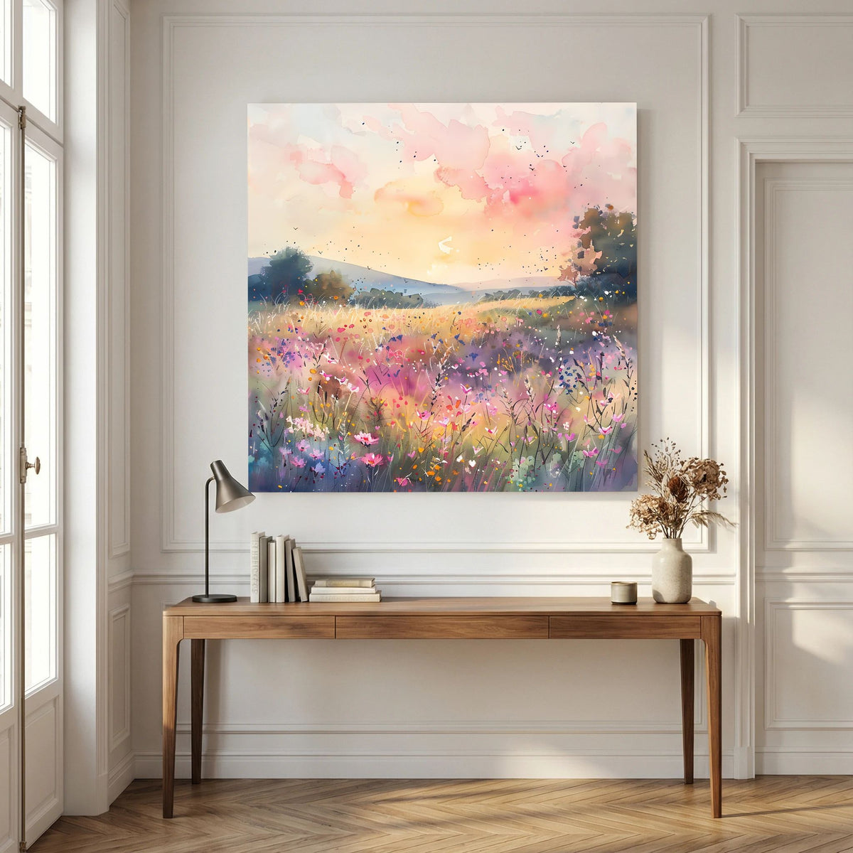 Pastel Pink Watercolour Landscape Canvas