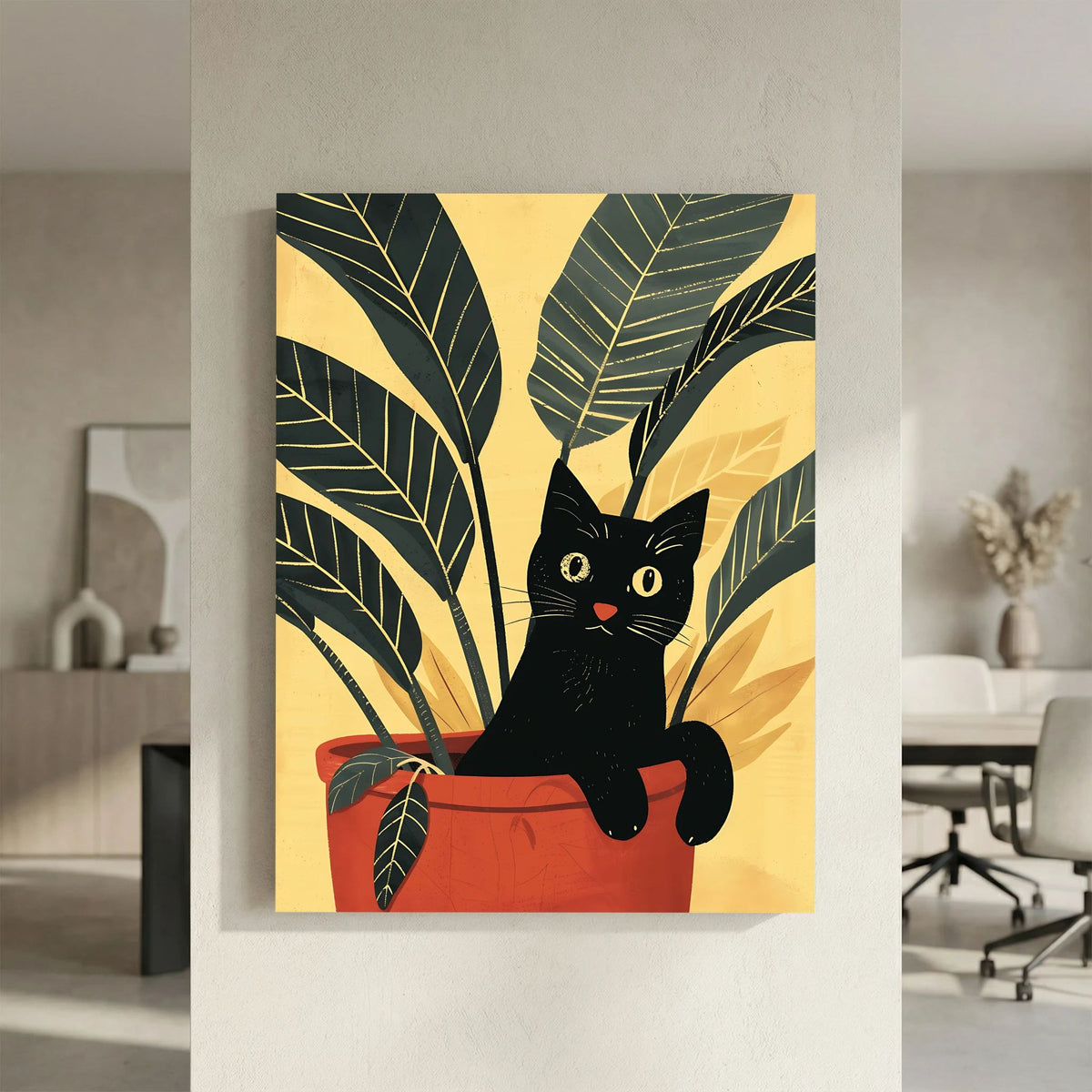 Black Cat in a plant Pot 1 Canvas