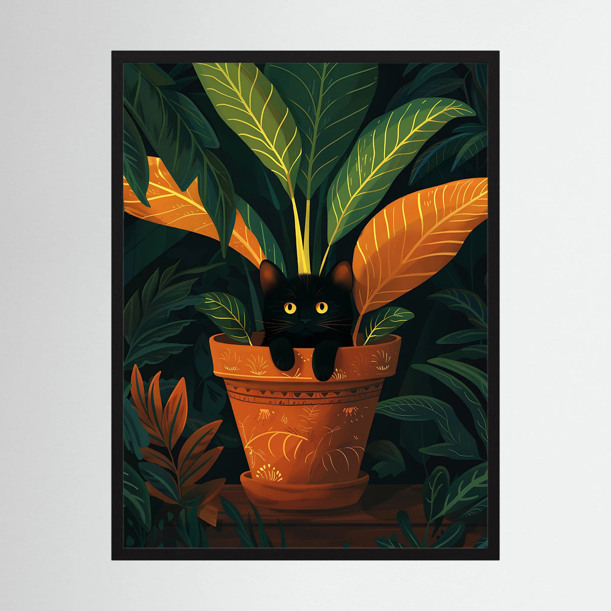 Black Cat in a Plant Pot 2 Print