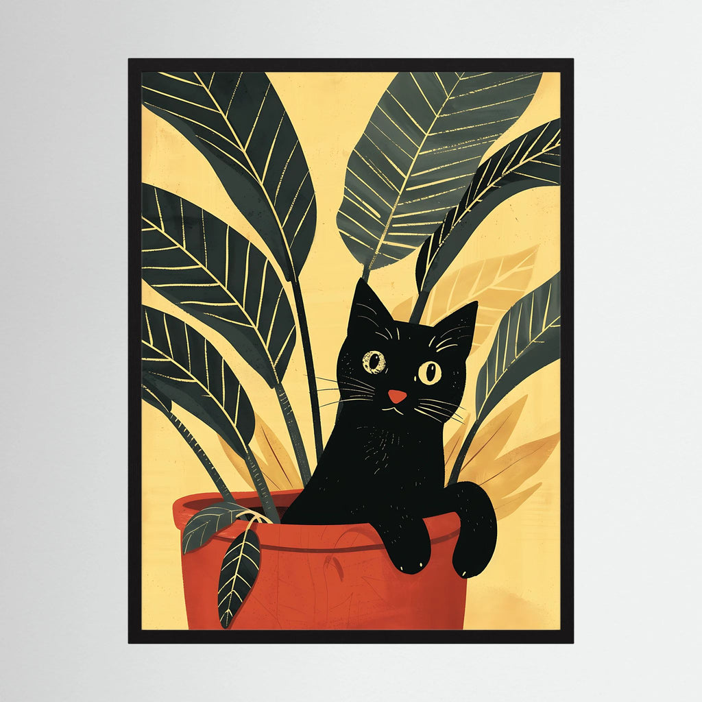 Black Cat in a Plant Pot 1 Print