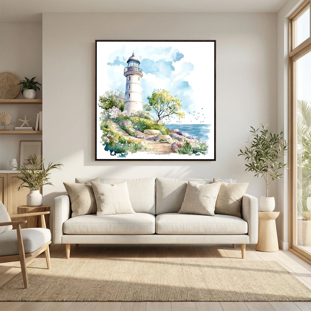 Springtime Watercolour Lighthouse Canvas