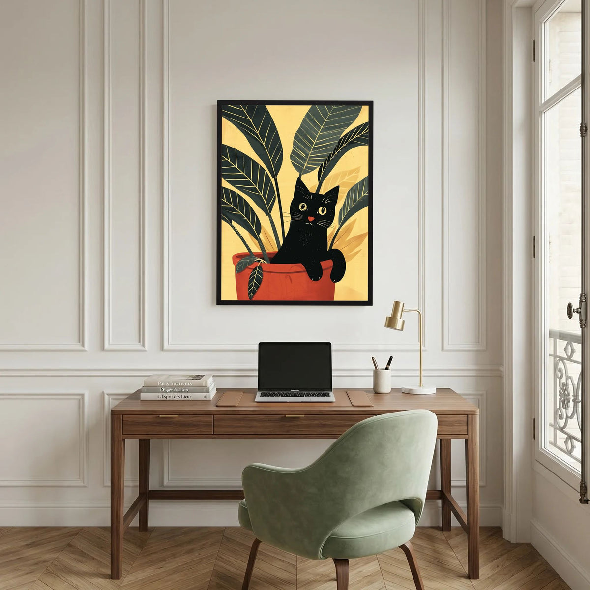 Black Cat in a Plant Pot 1 Print