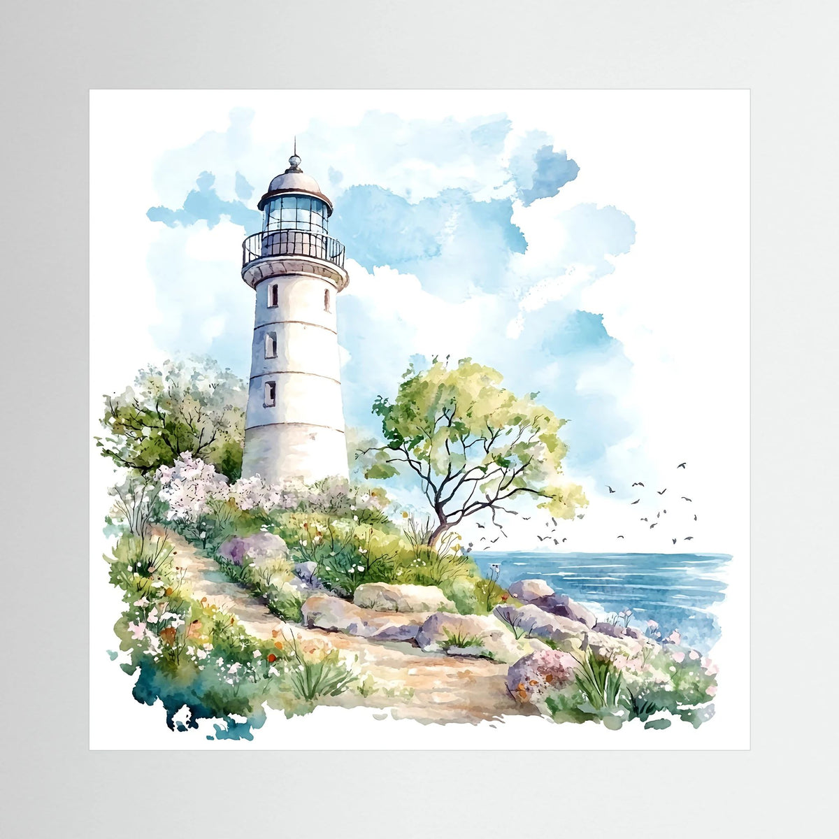 Springtime Watercolour Lighthouse Canvas