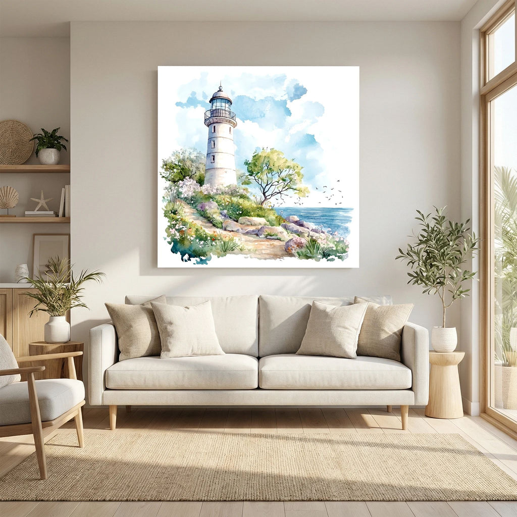 Springtime Watercolour Lighthouse Canvas