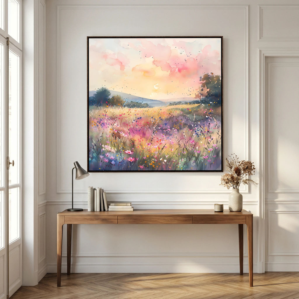 Pastel Pink Watercolour Landscape Canvas