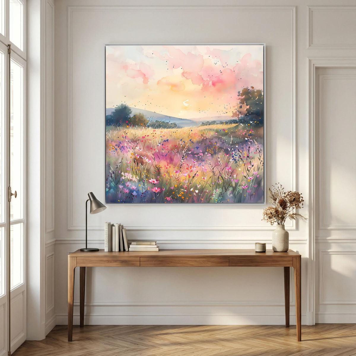 Pastel Pink Watercolour Landscape Canvas
