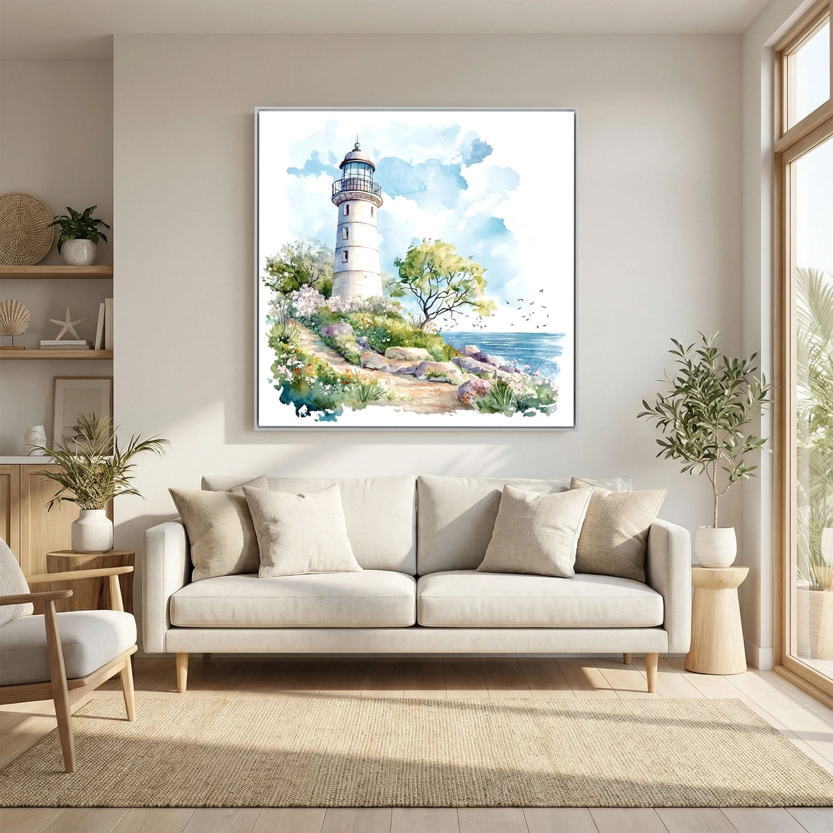Springtime Watercolour Lighthouse Canvas